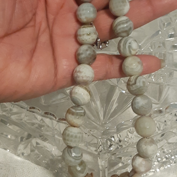Polished Stones Necklace, 16" Long With Silver Tone Triangle Pendant, Chunky Sty - Picture 11 of 16
